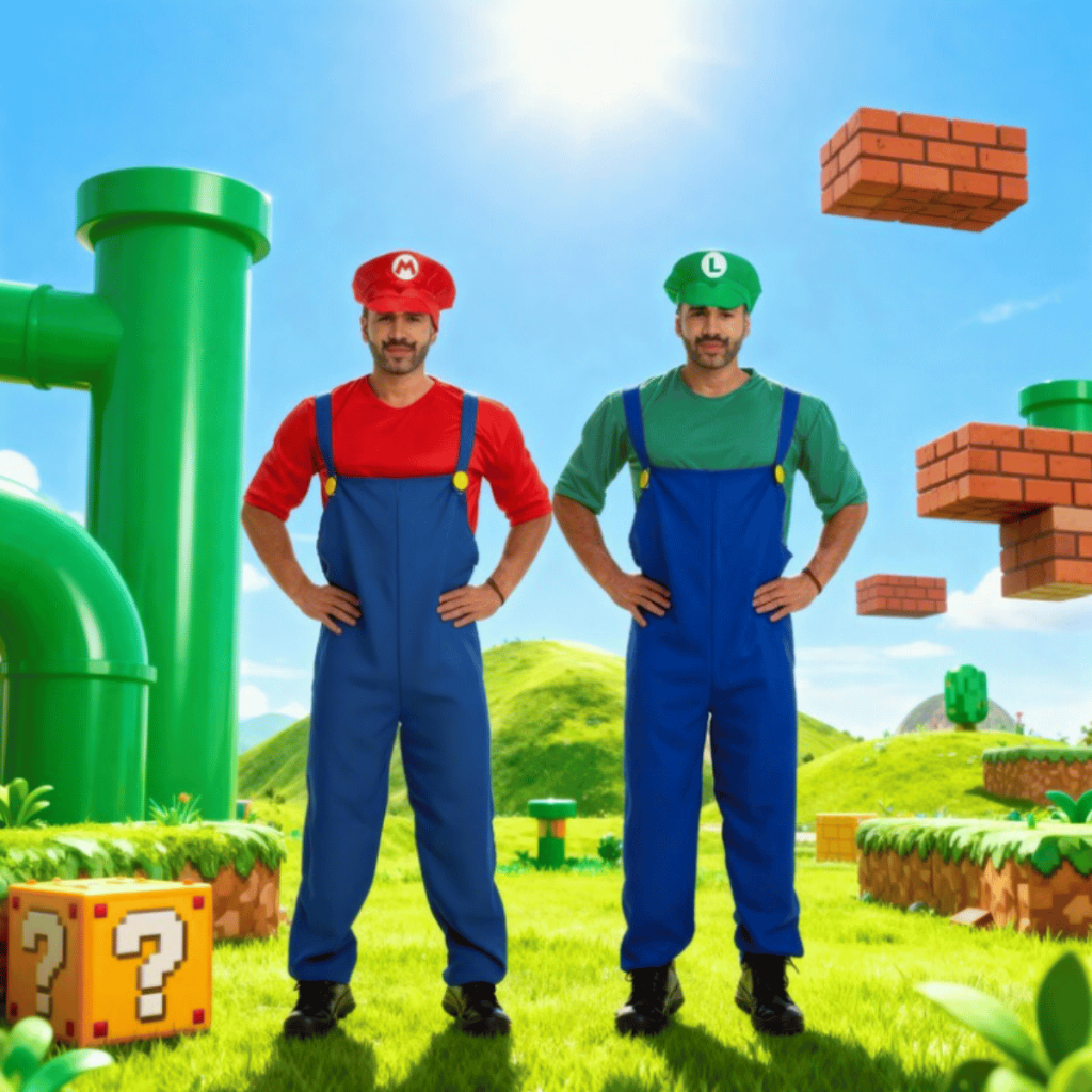 Fantasia Premium Mario Bros  Masculino OU Fantasia do Luigi Masculino + Bigode + Quepe Envio Imediato