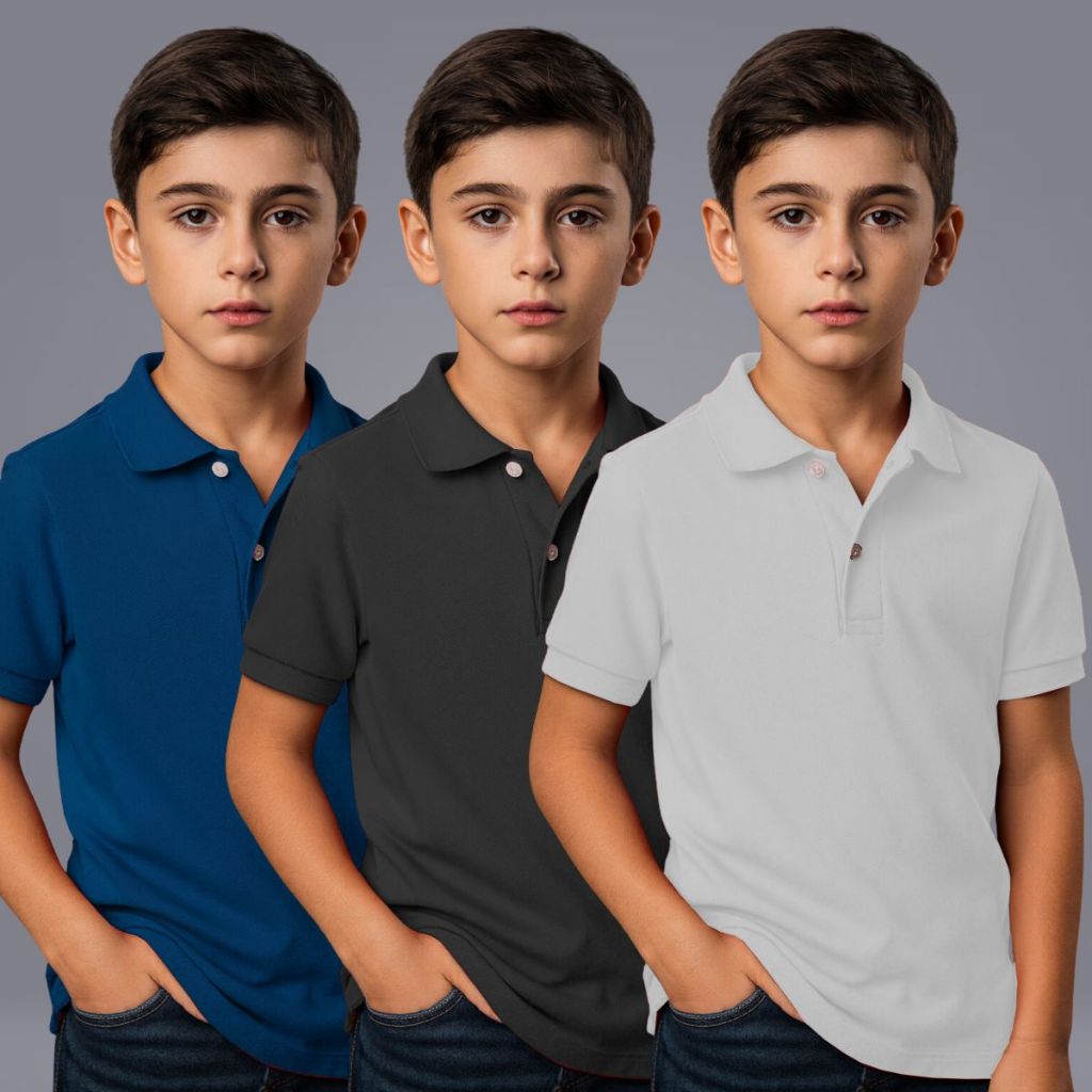 Kit 3 Polos Infantis Meninos Casual Estilosa Conforto Dia a Dia