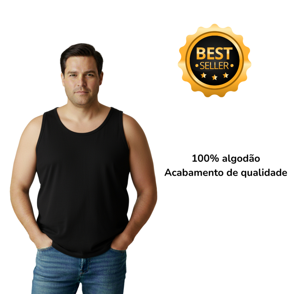 Regata Plus Size Masculina Básica 100% Algodão