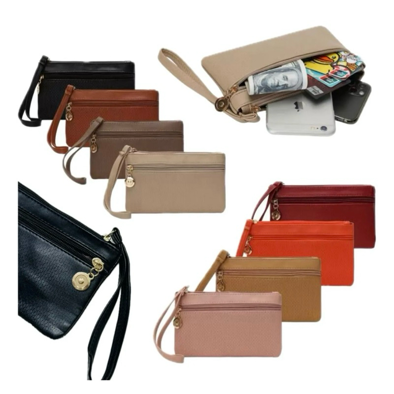 Bolsa Carteira de Mão Porta moeda dinheiro cartão Clutch Porta Celular Feminina 2 Divisorias Corino