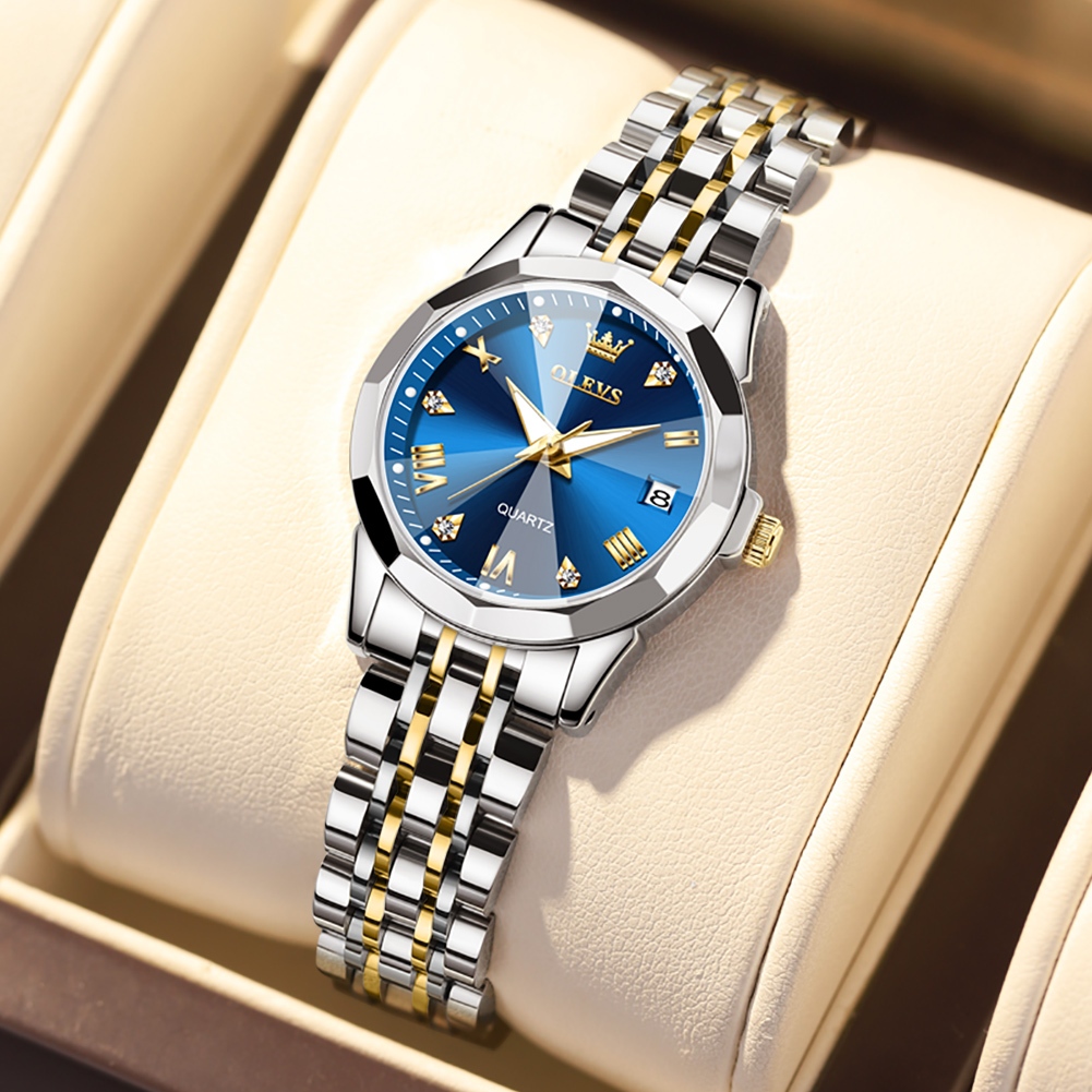 OLEVS relógio feminino a prova d água luxo orient original de aço calendário muito elegante azul 9931