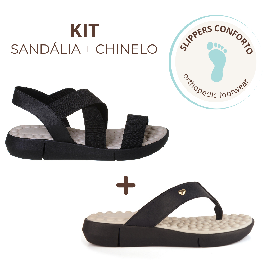 Kit 2 Pares Chinelo + Sandália Feminina Ortopédica Casual Leve Macio Confortável Sola de Eva