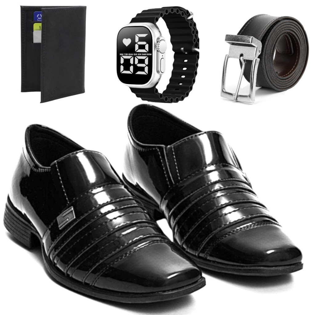 Sapato Masculino Verniz  Italiano Casual Versátil Formal Classico Esporte Fino + Acessório
