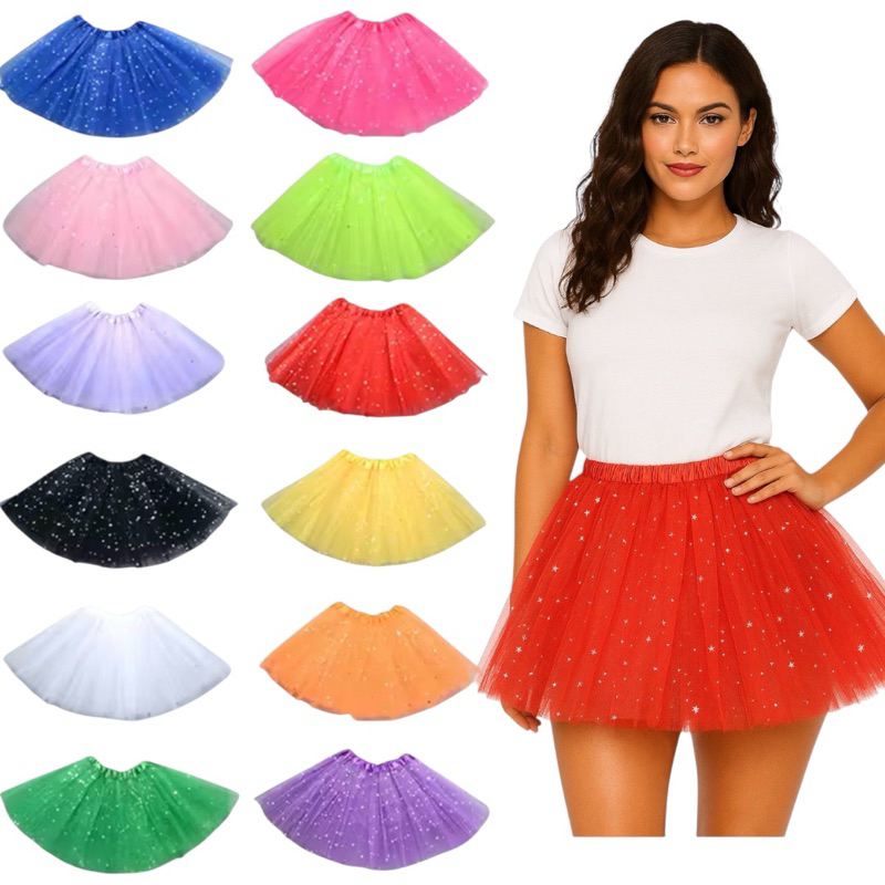 Saia Tule Adulto Colorida Com brilho Festa Carnaval 40 Cm Tutu