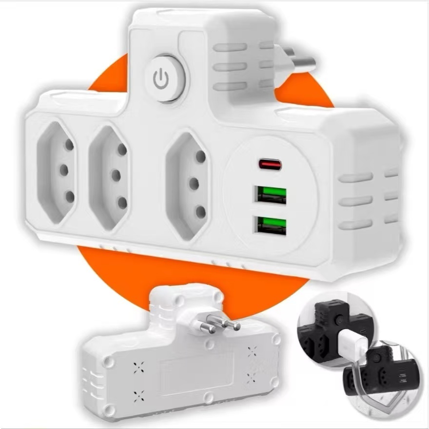 COIBEU Conector De Extensão Portátil 3 Universal Plug Carregador Rápido 2 Usb 1 Tipe-C