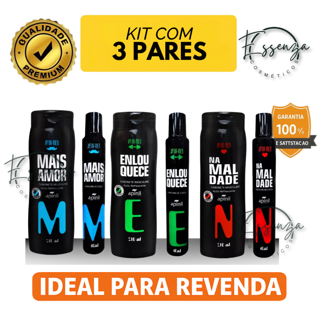 Kit 6 Und – 3 Sabonete + 3 Perfume de Cueca Apinil For Men | Ação Refrescante | Perfume Masculino