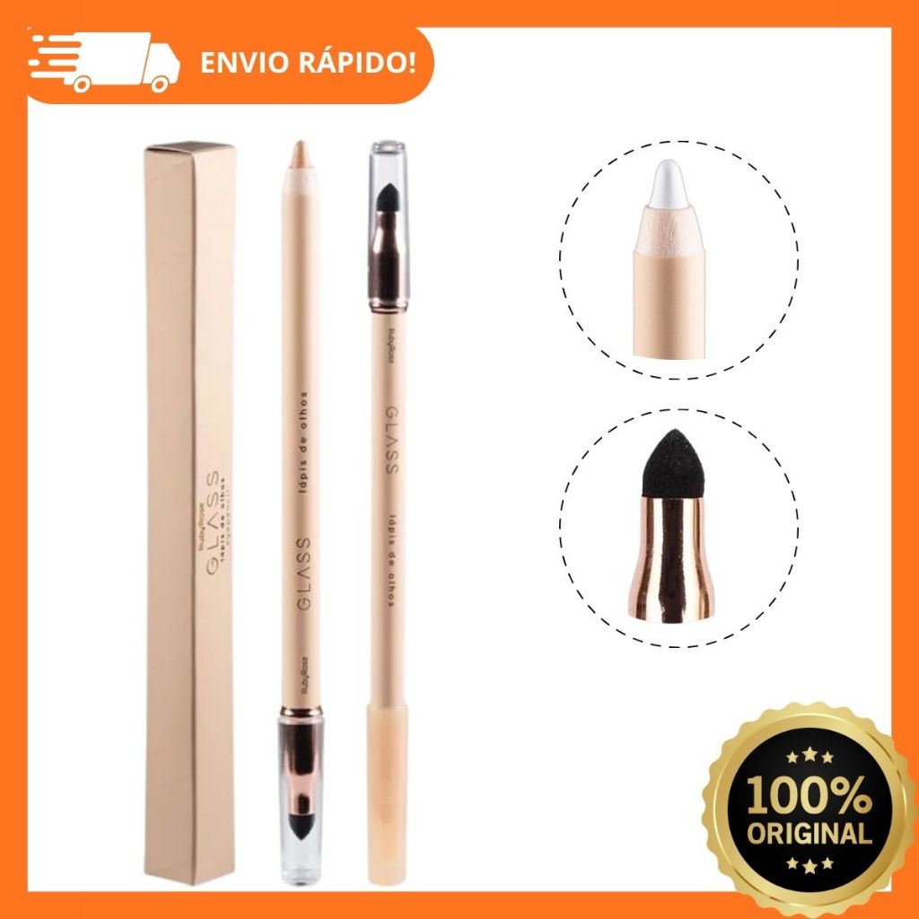 Lápis de Olho Branco ou Nude Com Ponta Esfumar Glass Ruby Rose