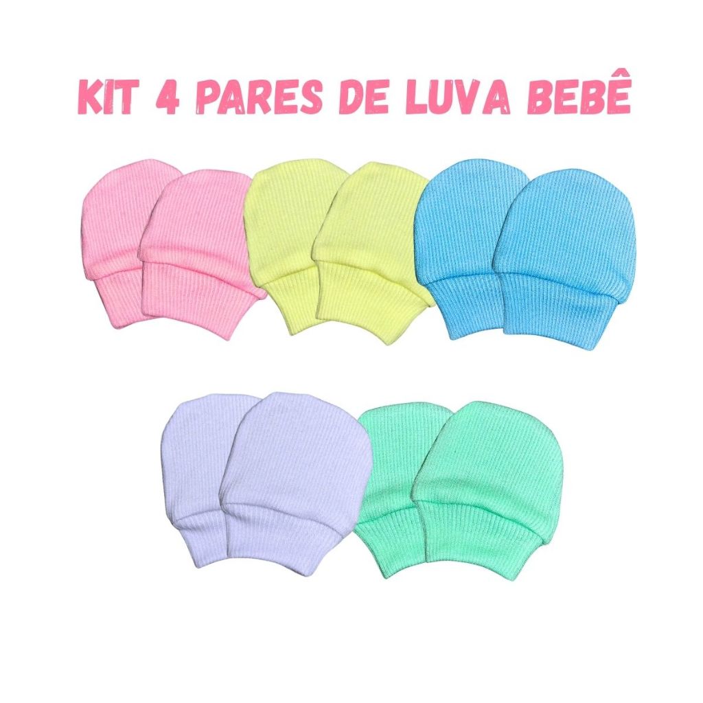 Kit 4 Pares Luvinhas Para Bebê Luvas Para Recém Nascido Malha Algodão Menino Menina Maternidade