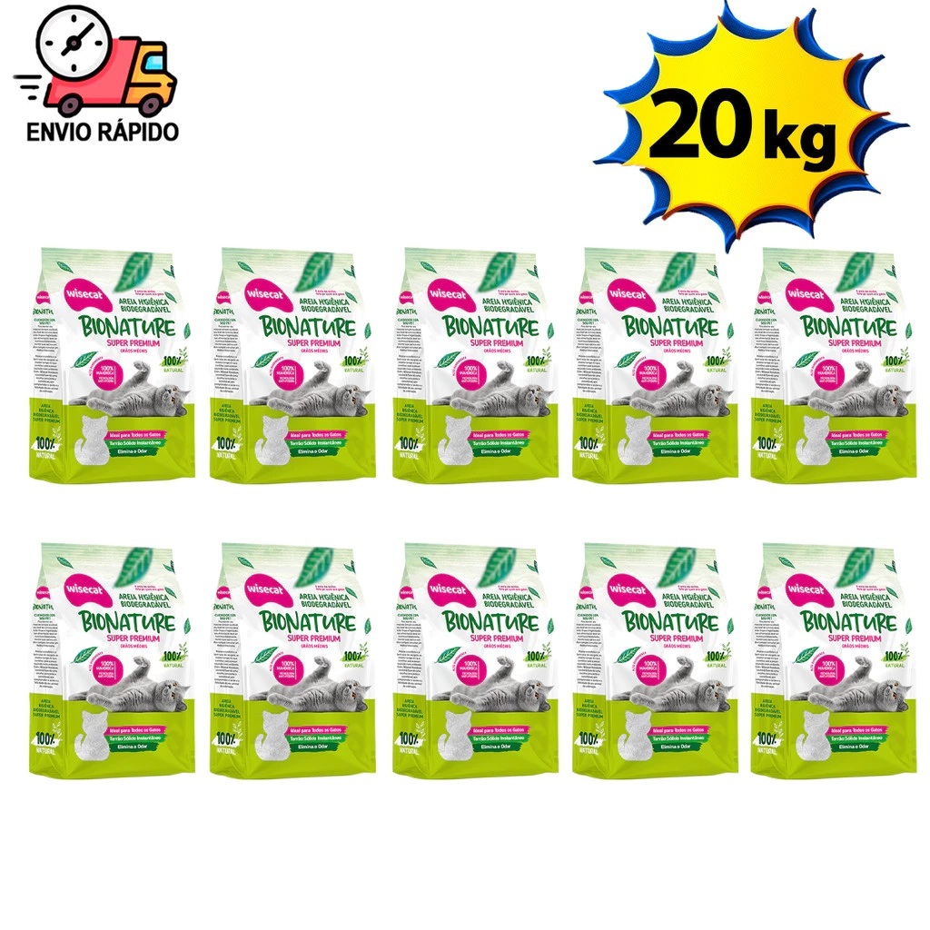 Areia Higiênica Para Gato de Mandioca Wisecat Biodegradável Areia de Gato Sustentável 2kg até 20kg
