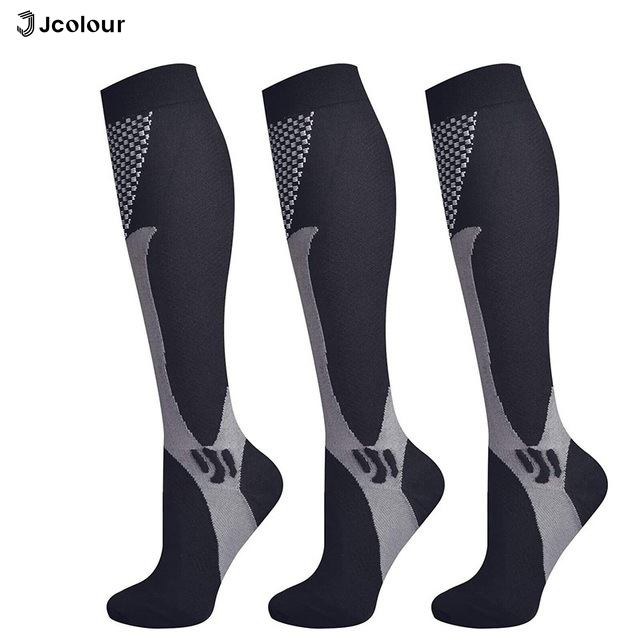 Jcolour Kit 3 Pares Meias Compressão Unisex Joelho Corrida Ciclismo Varizes Alívio Esportivas