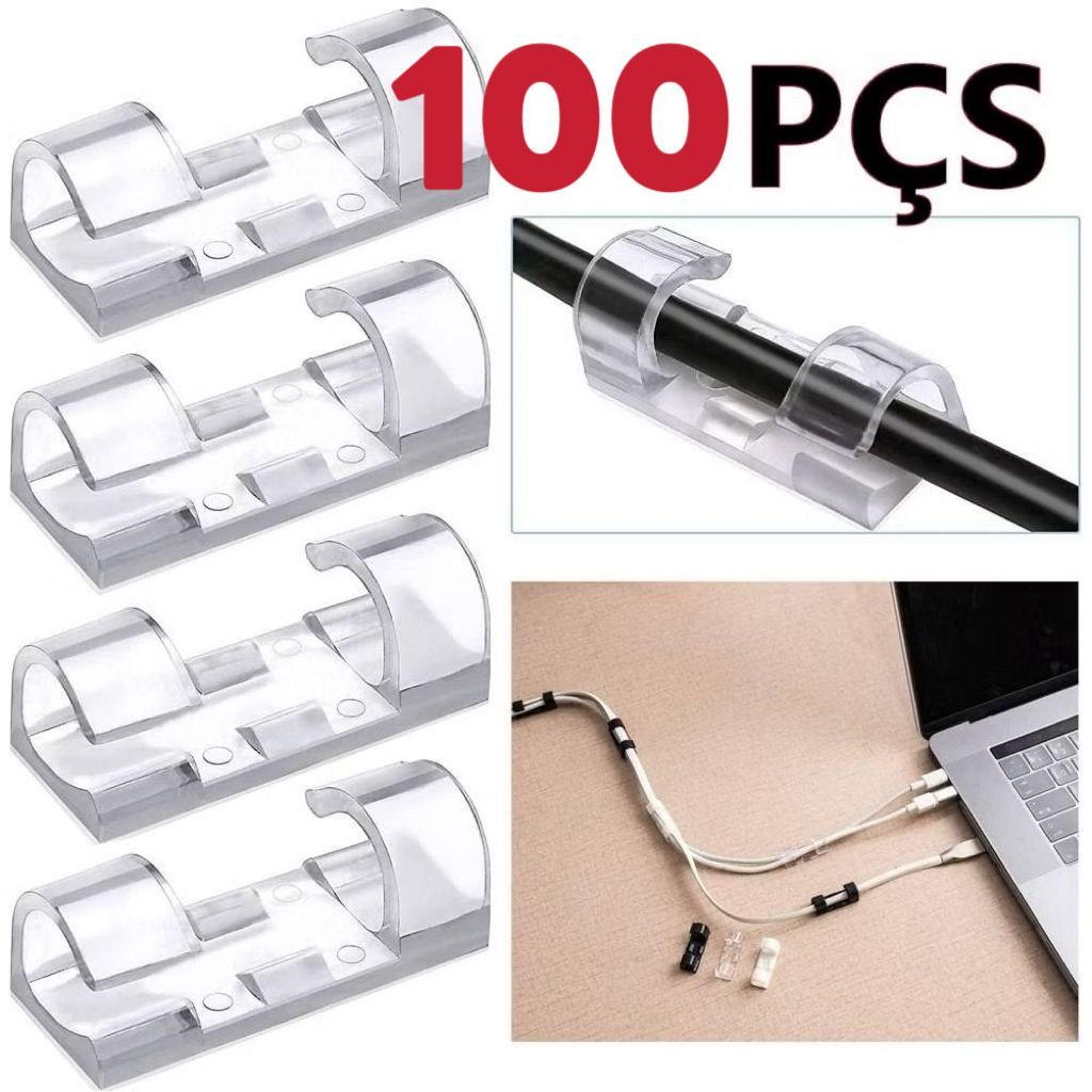 KIT Clips Fixador Organizador de Fios e Cabos Autoadesivo Top
