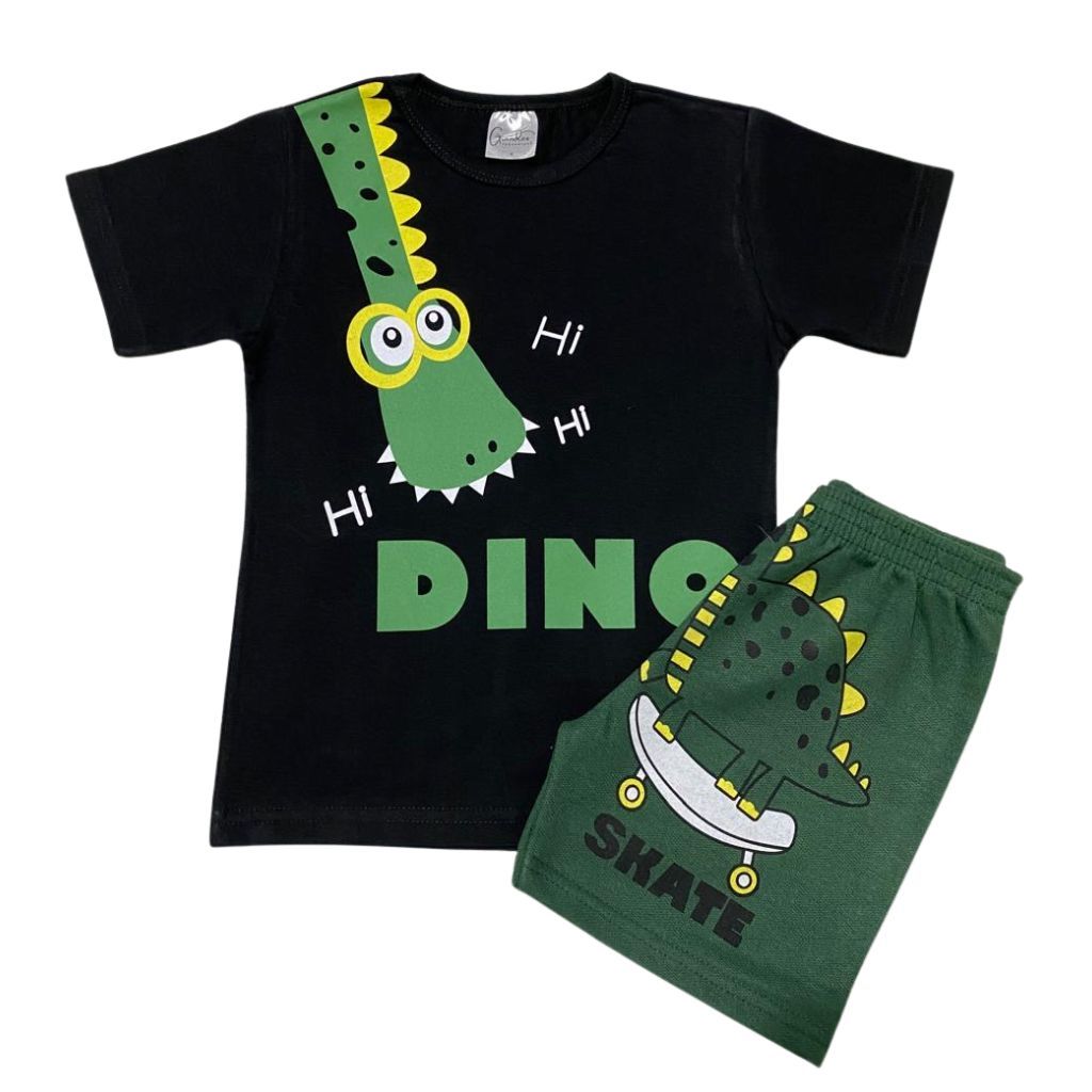 Conjunto de Verão de Menino Infantil 1 Camiseta 100% Algodão + 1 Shorts Moletinho