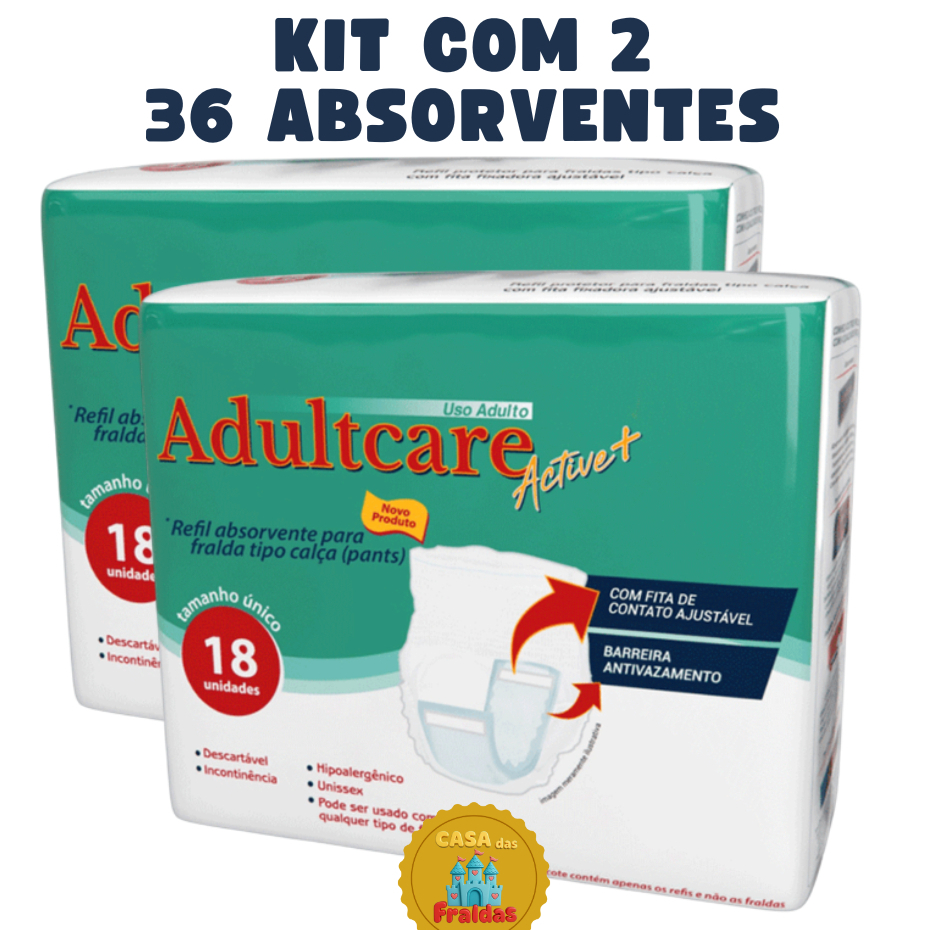 Kit 2 Refil Absorvente Adultcare Active+ 36 Unidades