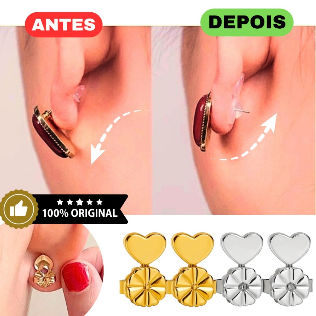 Kit Tarraxas Mágicas Sustentação Arruma Brincos Orelha Rasgada Anti Alérgico Acessórios Femininos Banho Ouro 18k Prata