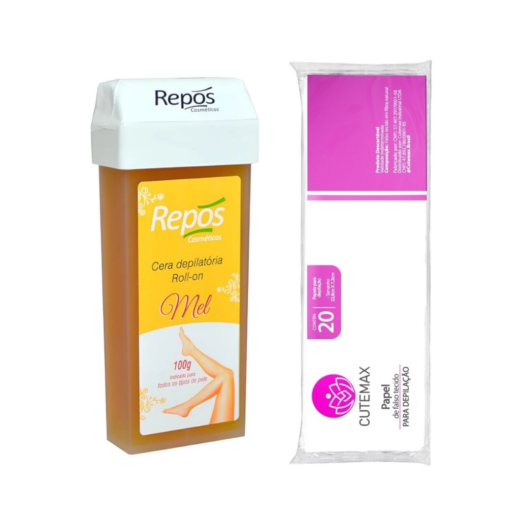 Repos Kit Depilação Cera Quente Roll-On Mel 100g + Lenço Depilatório 20unid