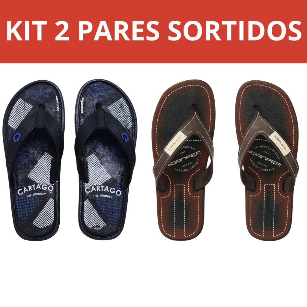 Kit 2 Pares Chinelo Masculino Sandália Power Borracha Antiderrapante Tiras Reforçadas