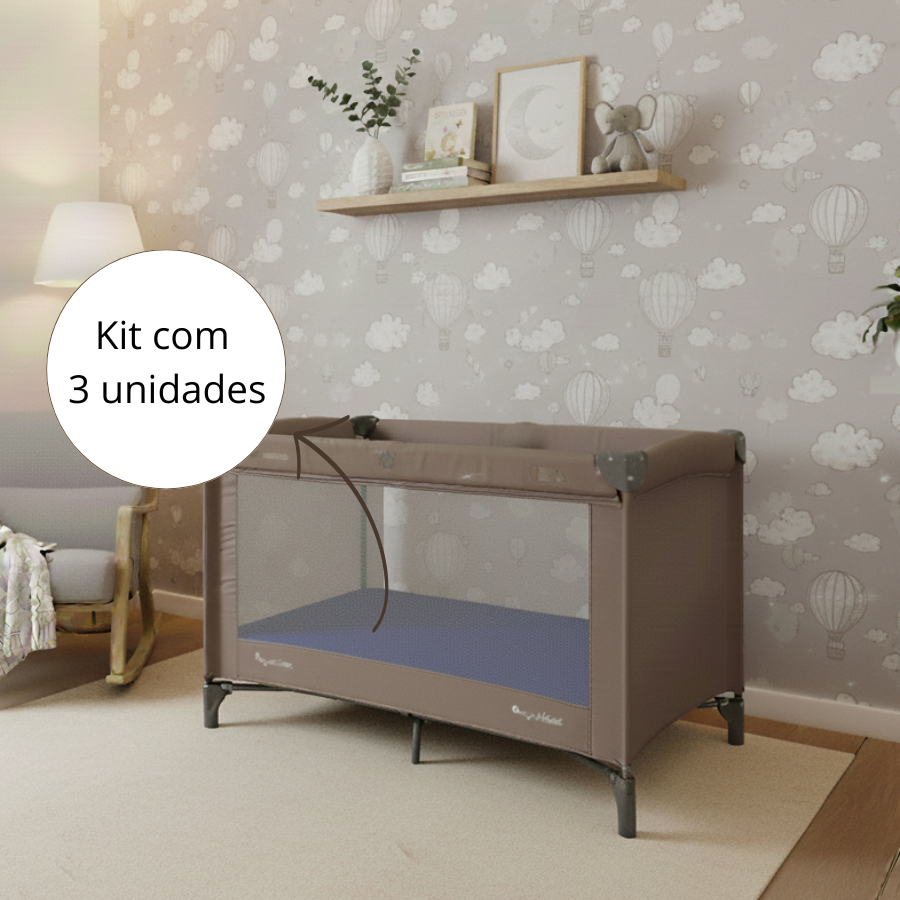 Kit de 3 Lençol Cercado De Bebê Chiqueirinho com elástico Percal 400 fios berço portátil