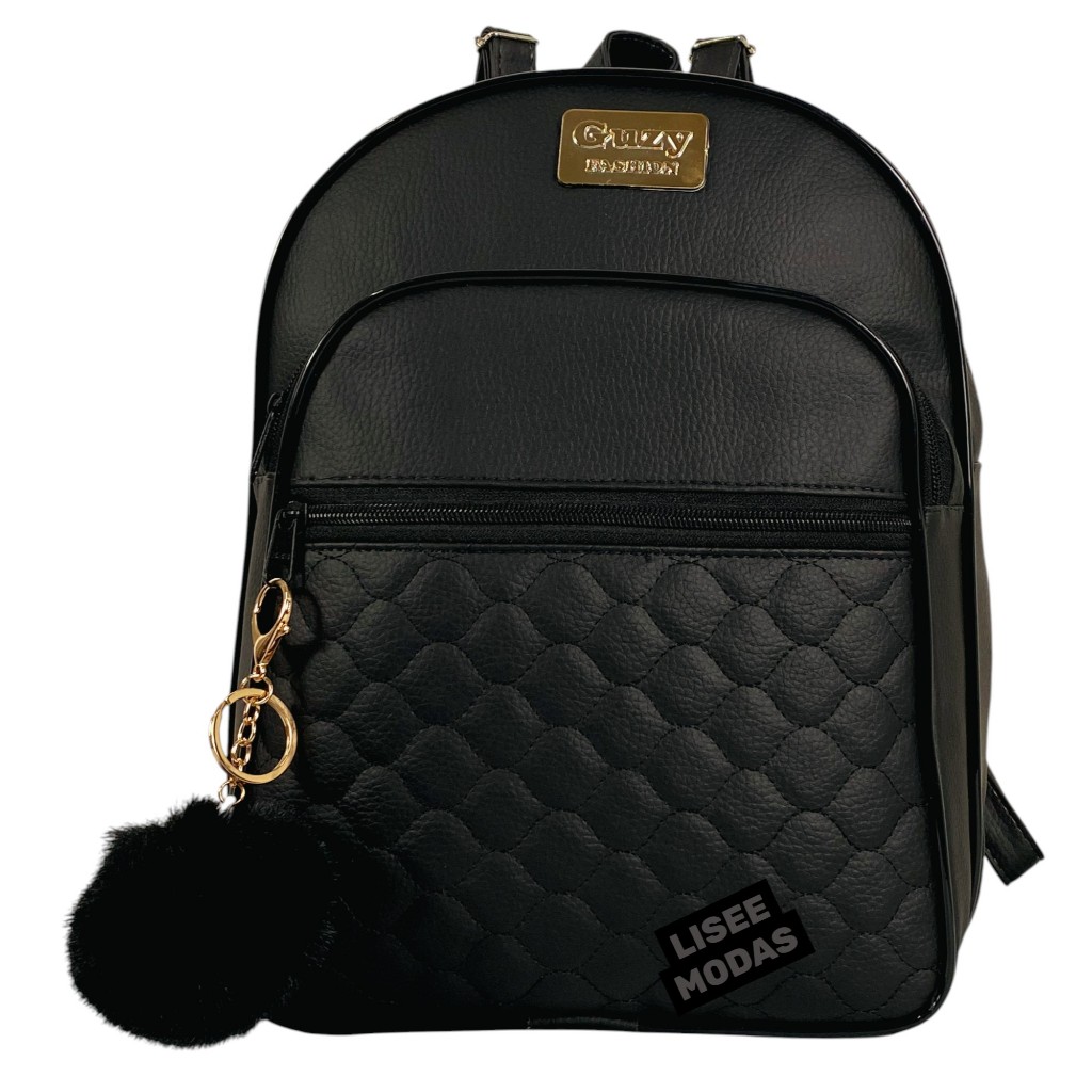 Bolsa Mochila feminina Reforçada De 3 Compartimento Couro Sintético. MODA  PREMIUM