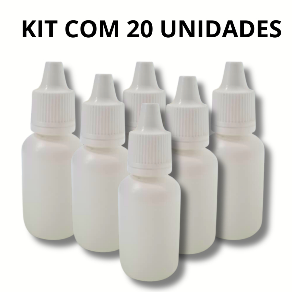 Frasco Conta-Gotas 20ml Branco com Tampa Lacre e Bico – Kits com 5, 10, 15 ou 20 Unidades