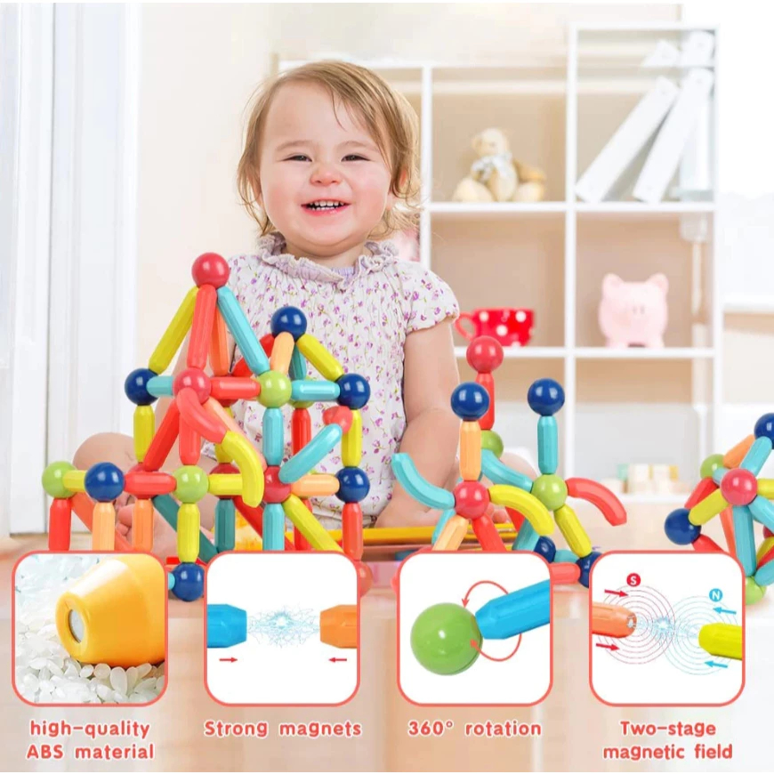 128/158 Blocos Bastões Magnéticos Peças Construção de Montar 3D Imã Brinquedo Infantil Educativo-cili