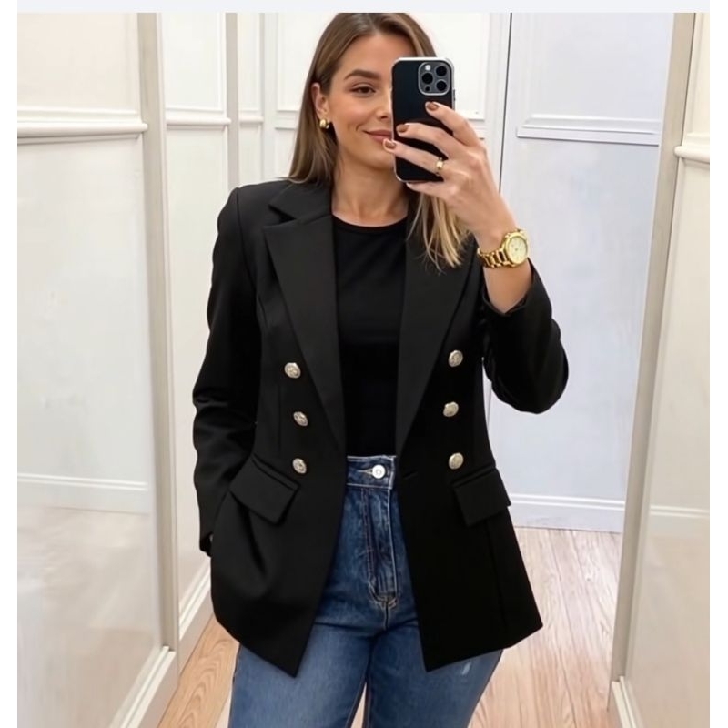 Blazer Alfaiataria Feminino Casaco Social Com 6 Botão Lindo Super Moda