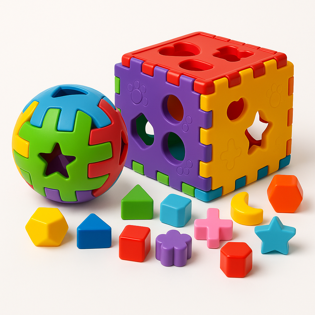 Brinquedo Educativo Bola e Cubo Didático Encaixe de Formas Infantil Colorido +12 Meses