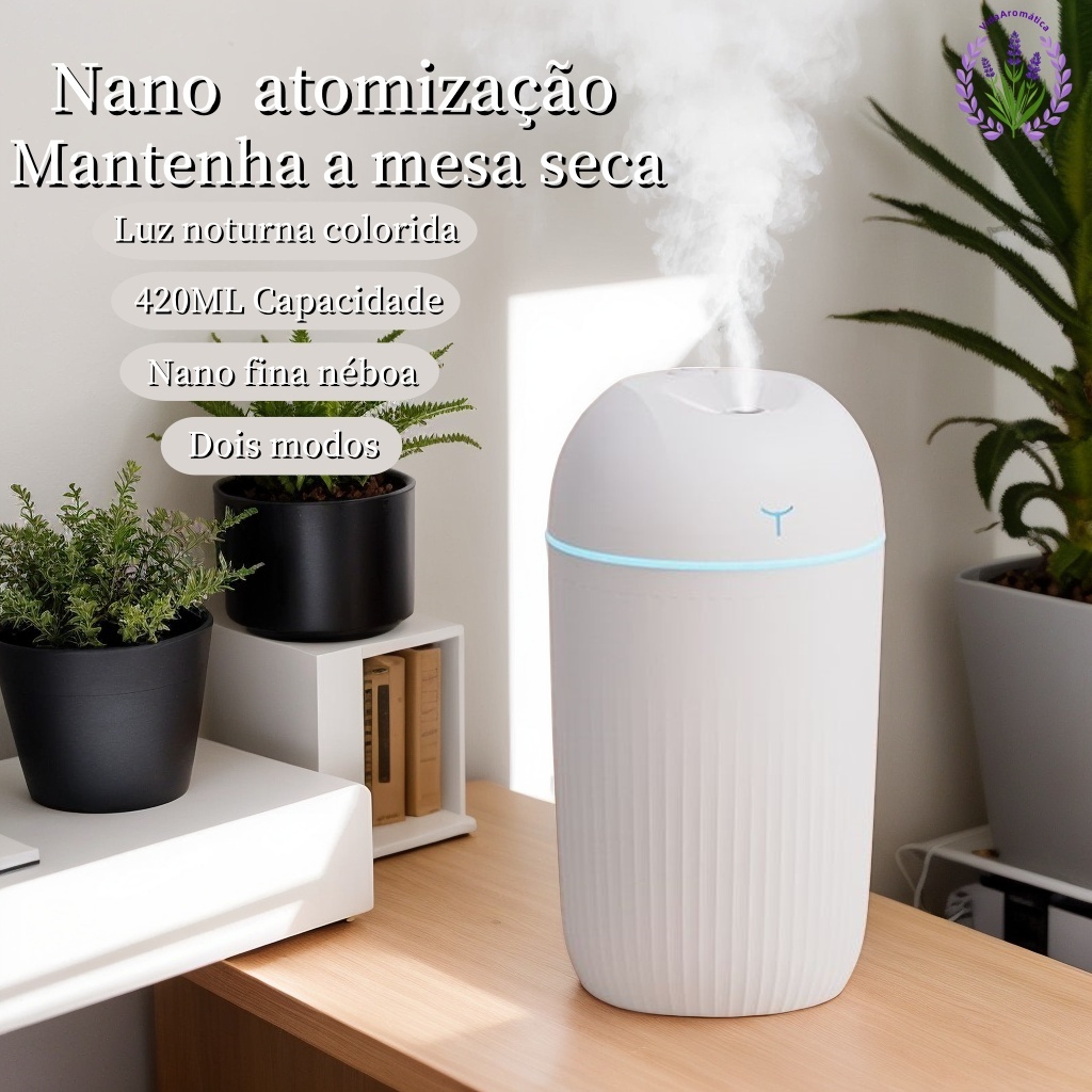 420ml Umidificador De Ar E Aromatizador De Ambiente Difusor Ultrasônico Escritório​ Portátil Led