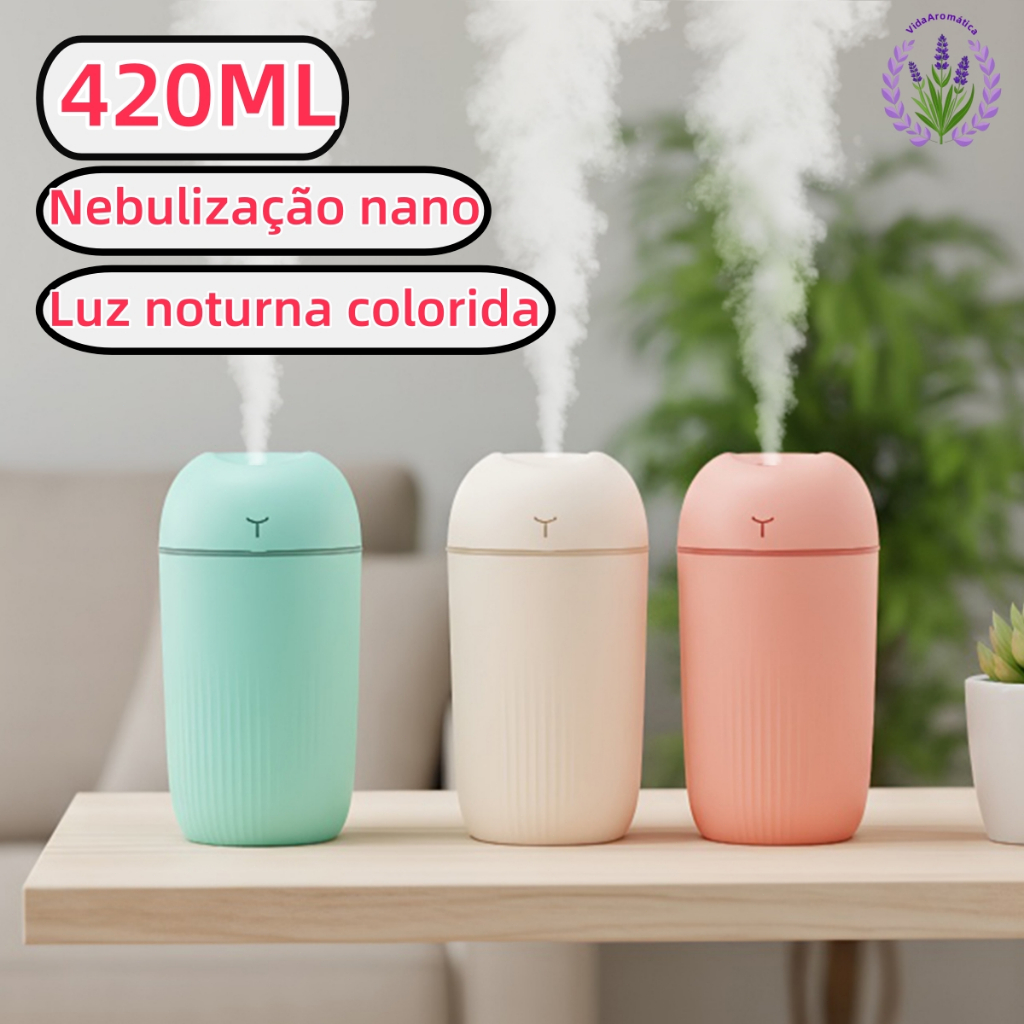 Umidificador De Ar E Difusor Aromatizador Grande 420ml De Ambiente Purificador De Ar Usb