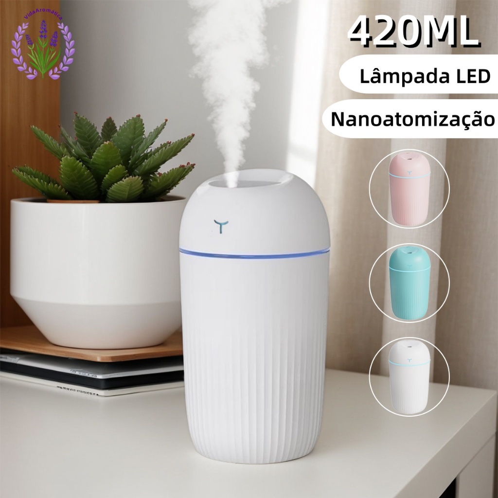 Umidificador De Ar E Difusor Aromatizador Grande De Ambiente 420ml Purificador De Ar Portátil Usb