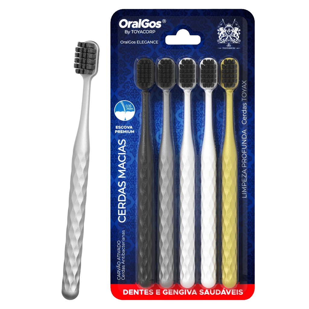 OralGos Escova Premium com Cerdas de Carvão,Cerdas de altadensidade+Pega Antiderrapante