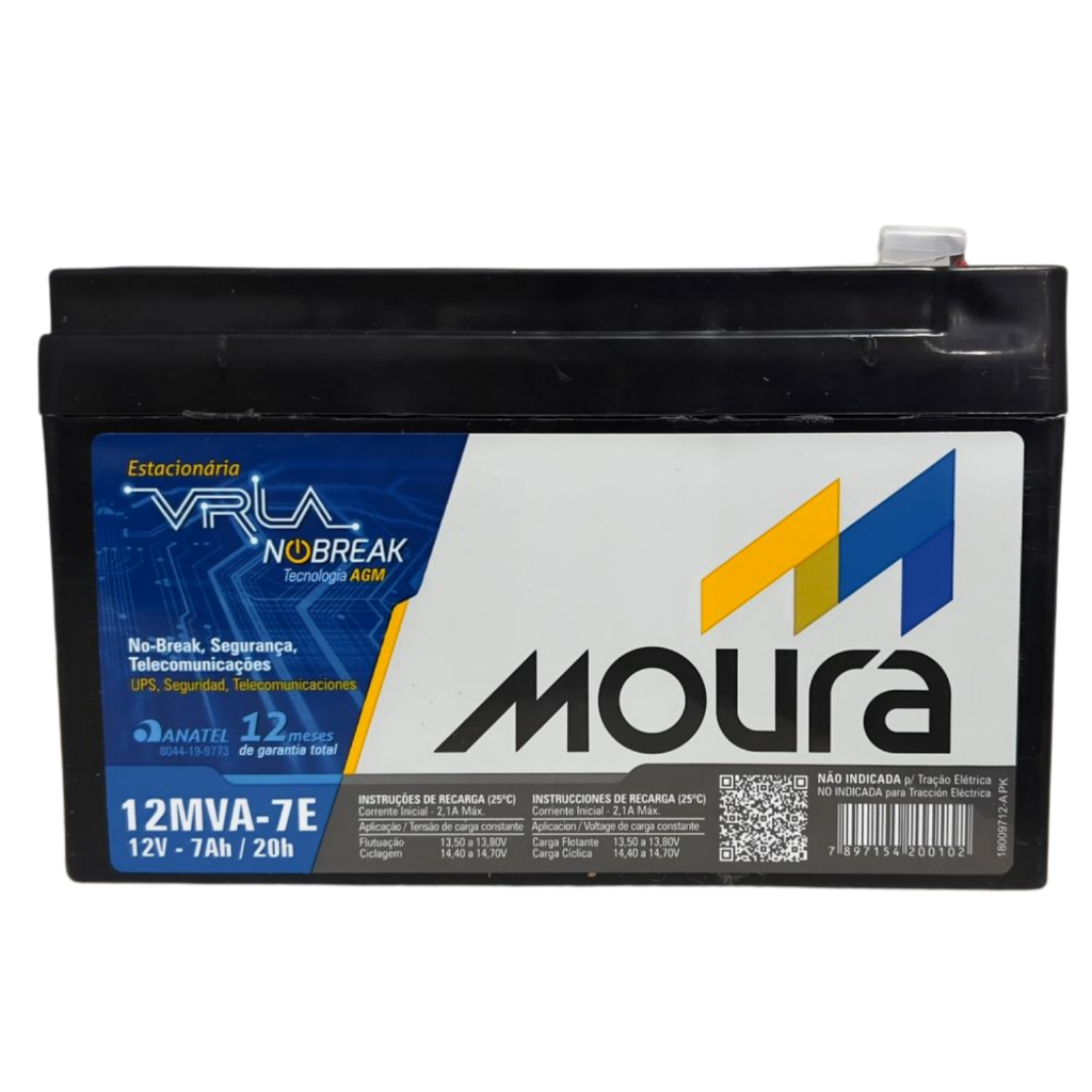 Bateria Moura 12V 7Ah Estacionária VRLA AGM p/ Nobreak, UPS, Alarme, CFTV, Luz de Emergência, Selada