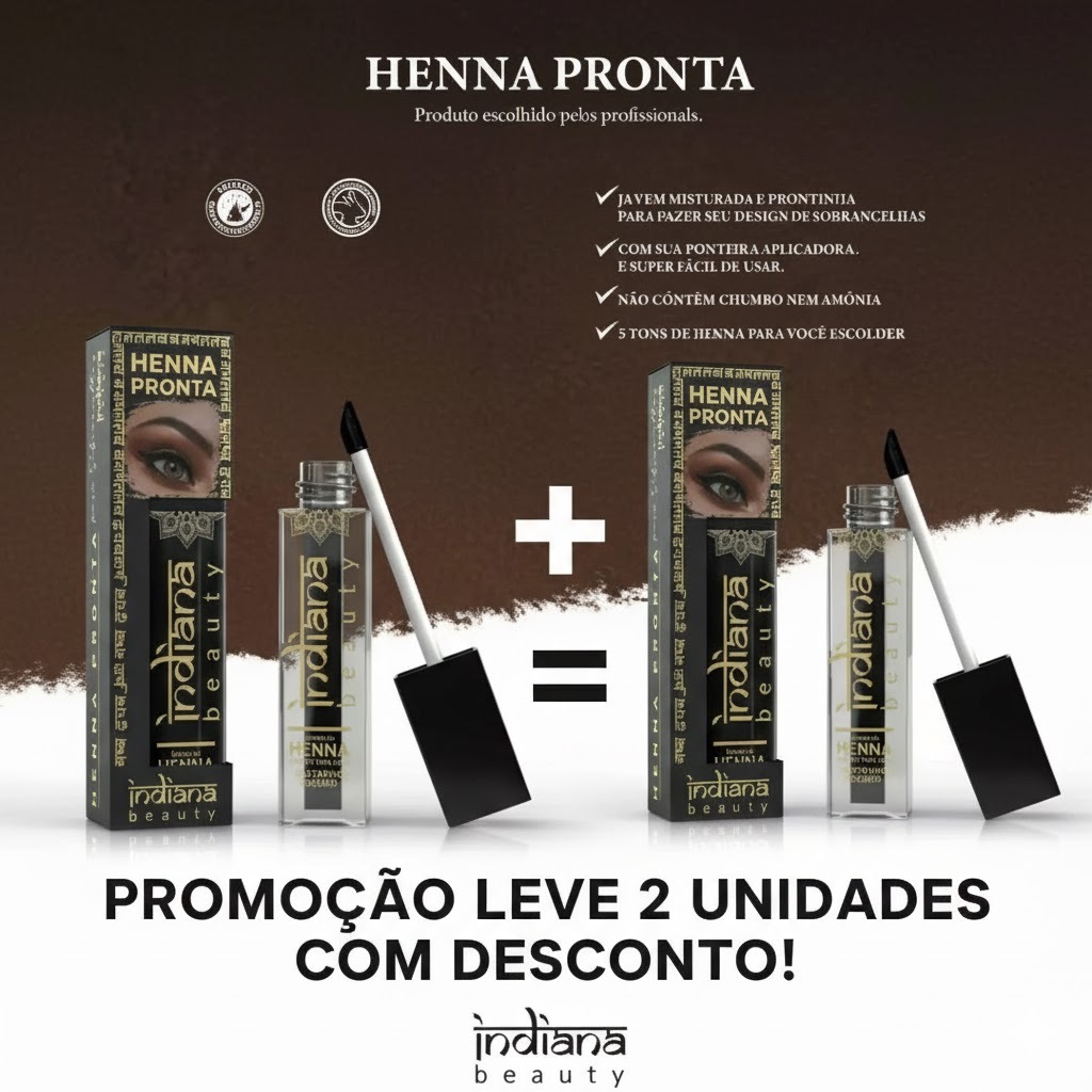 Kit 2 Henna Pronta Sobrancelhas Castanho Claro Médio Escuro Preto Ruivo Indiana Beauty 4 g Designer
