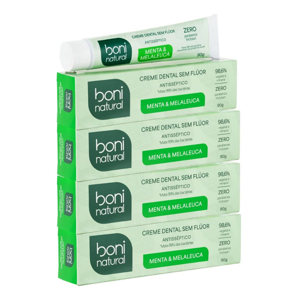 Kit 4 Creme Dental Natural Menta e Melaleuca Sem Flúor 90g Boni
