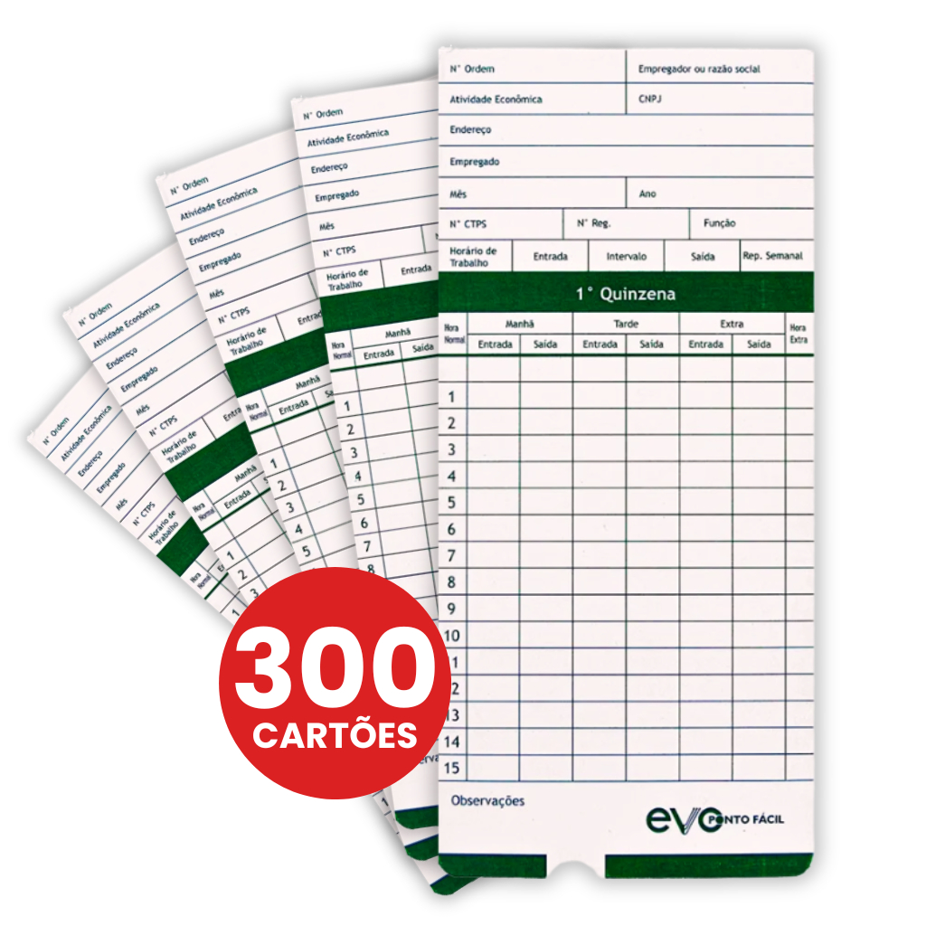 Cartão de Bater Ponto - 300 Unidades -  Trabalho Funcionário Cartográfico Máquina Digital Relógio Manual
