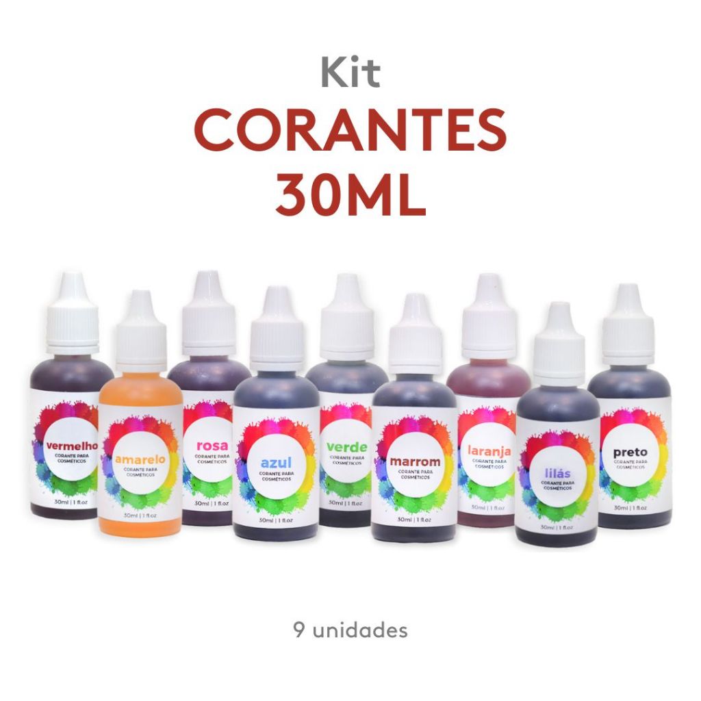 Kit Corante Cosmético 09 unidades 30ml - para Sabonetes, Cosméticos, Perfumes e Aromatizadores.
