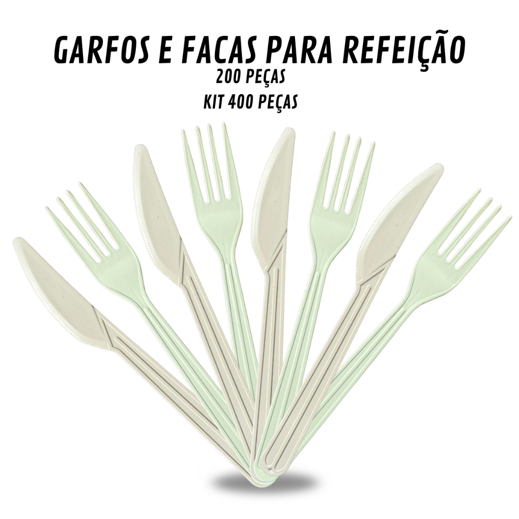 200 Garfos e Facas Descartáveis Para Refeição Branco Gelo Ultra Reforçado Resistente Para Churrasco Marmita Festa