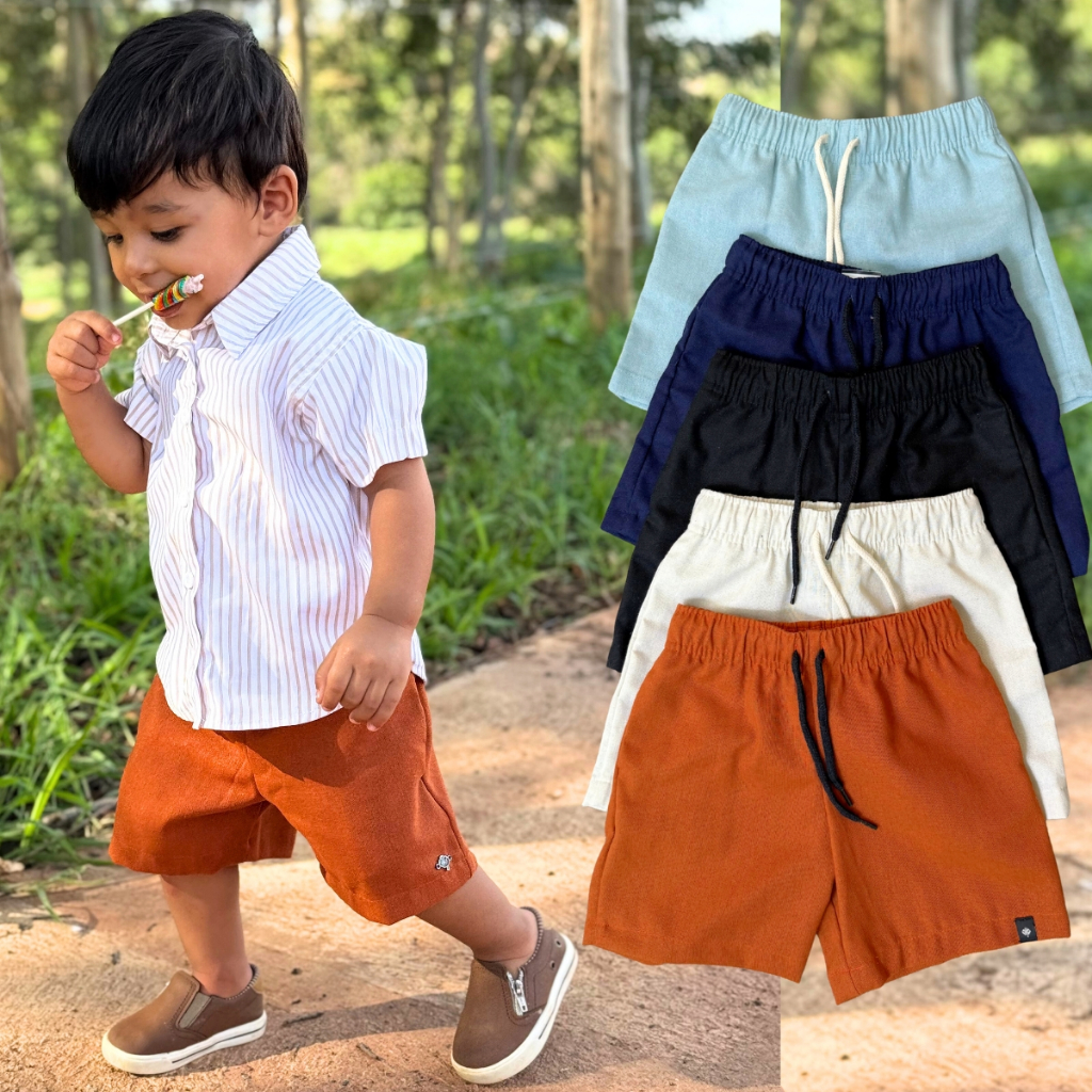 Bermuda Infantil Linho Short Juvenil Menino Casual Masculino Mauricinho Praia Premium