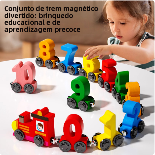 Trem Magnético De Madeira , Quebra-Cabeça Digital E Conjunto De Montagem De Aprendizagem , Presente De Natal