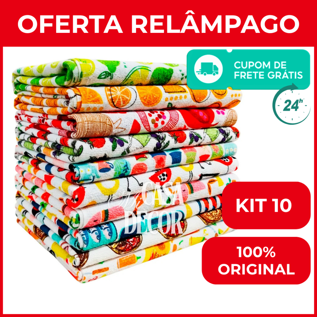 Kit 10 Panos De Prato Atoalhado Não Solta Fiapos Super Absorvente Cozinha