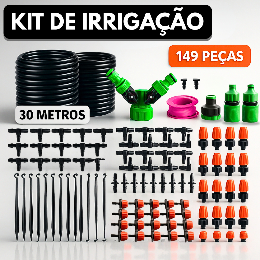Kit Irrigador 30m para Irrigação de Jardim Completo Horta Dispositivo Gotejamento