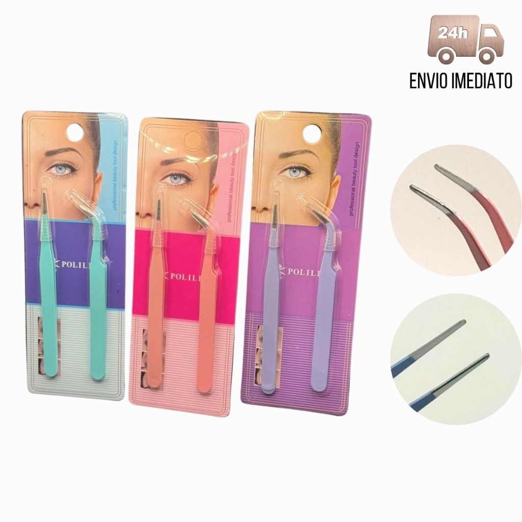 Kit Par de Pinças para Cílios para Iniciante Extensão Alongamento Colorida Isolamento