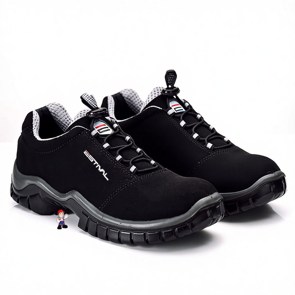Sapato Amarrar Em Microfibra Preto/Cinza Estival Bico Composite C.A 50.124