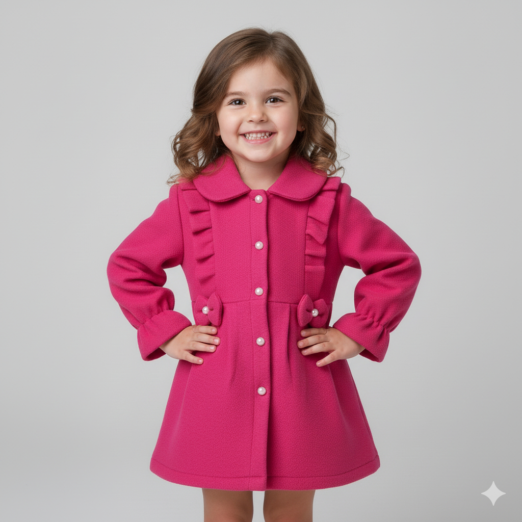 Vestido Estilo Infantil Todo em Lã, Modelo Agasalho Acompanha Boininha de Lã, Modelo Inverno Básico