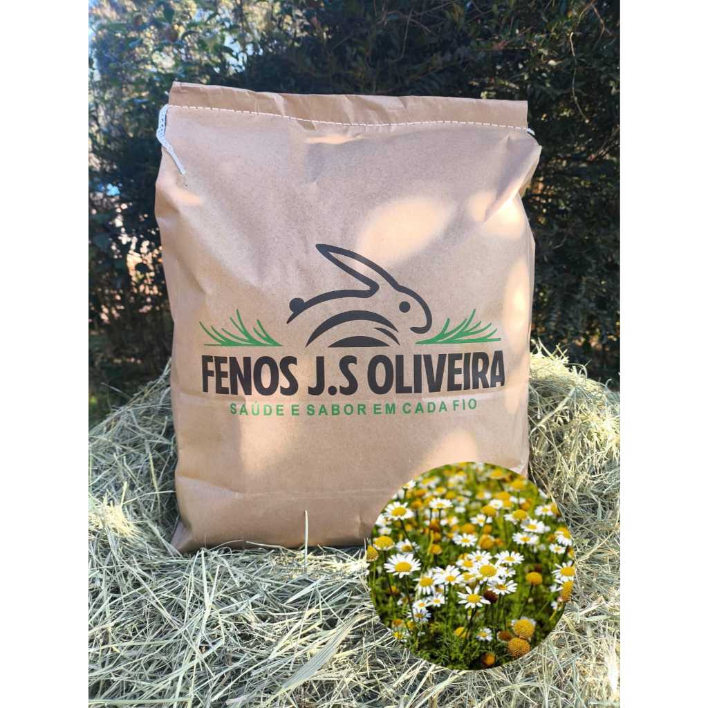 Feno Premium Saborizado com camomila, para Coelhos, Porquinhos-da-Índia e Roedores – Natural e Aromático
