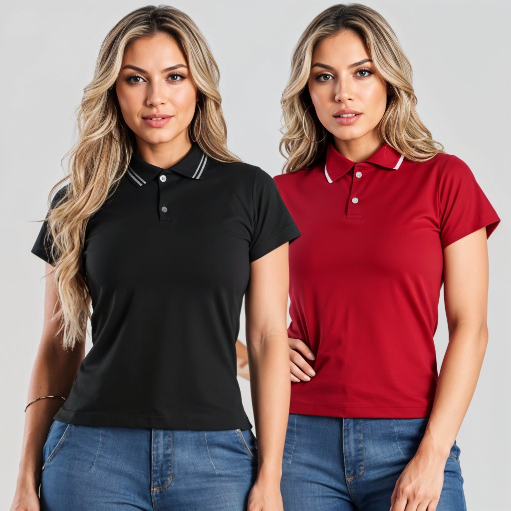 Kit 2 T-Shirt Blusa Feminina Baby Look Gola Polo Listrada Moda Tendência