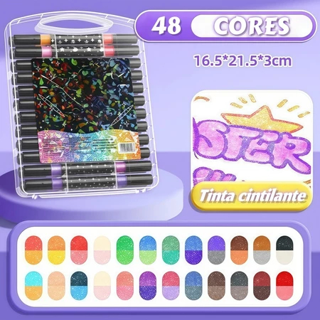 Marcador metálico de glitter de cabeça dupla marcador de cabeça dupla brilhante 2/24/48 peças
