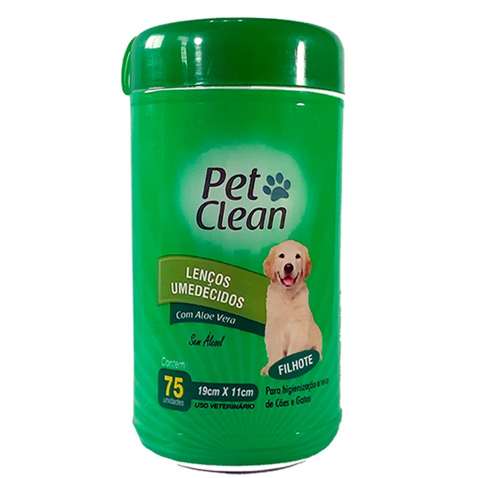 Lenço Umedecido P/ Cães Gatos Coelhos Pet Clean Filhotes 75 Toalhas