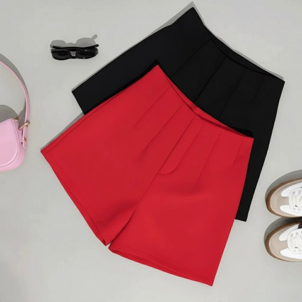 Kit 2 Shorts Feminino Alfaiataria Cintura Alta Zíper Lateral