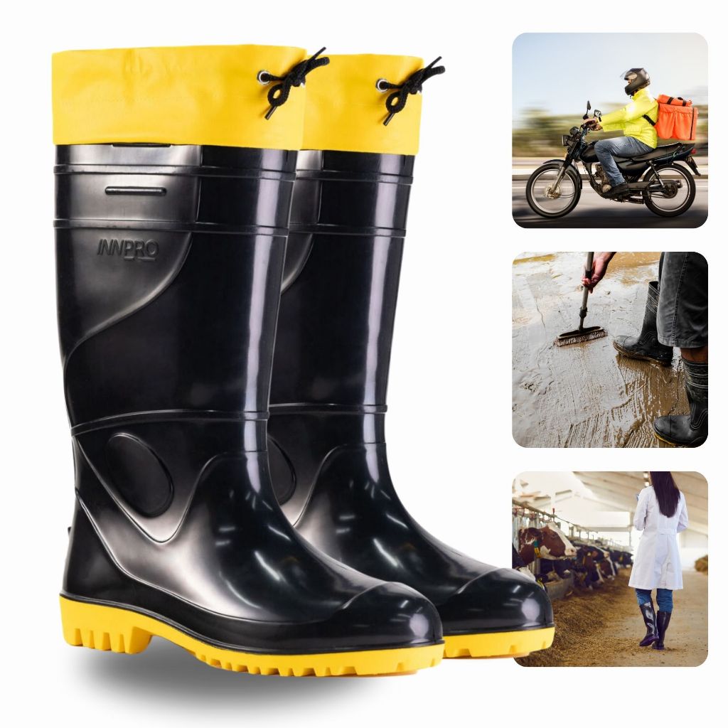 Bota Borracha Polaina Galocha Pvc Impermeável Masculina Feminina Cadarço Forro Epi Jardim Trabalho