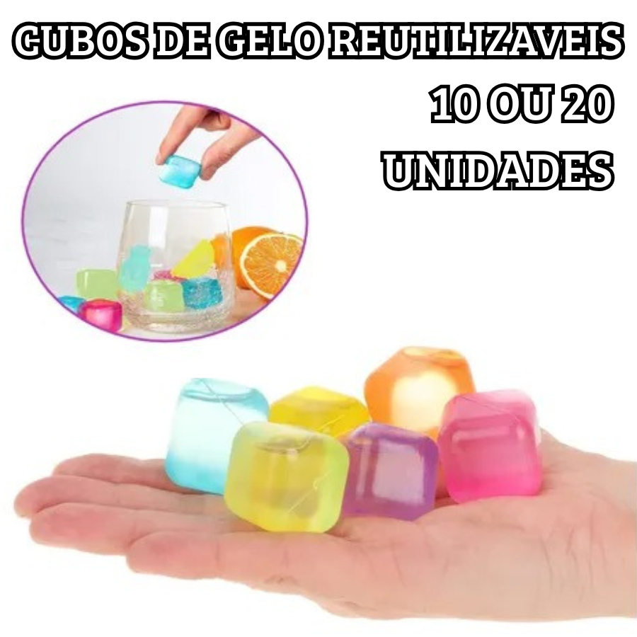 Kit 10 Ou 20Un Cubos De Gelo Reutilizável Para Bebidas E Drinks Coloridos